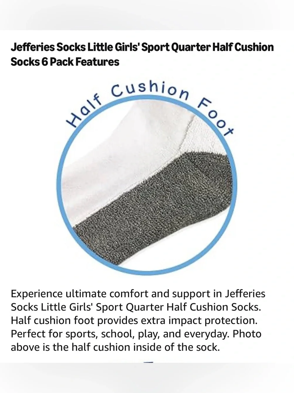 Jefferies Girls Sport Quarter Half Cushion Socks Bundle Big Girls M and L